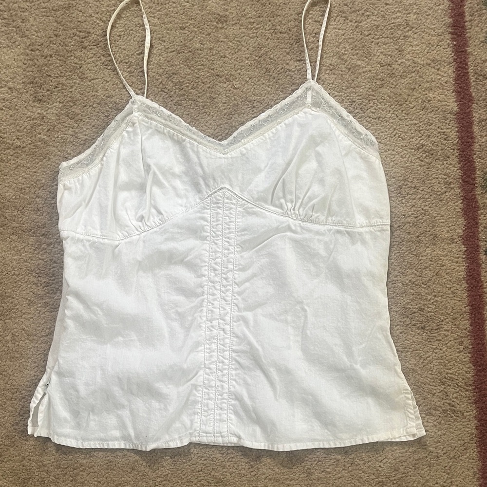Elegant White Lace Trim Cami Top